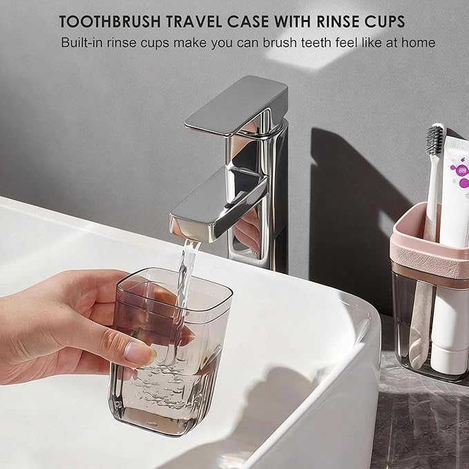 Toothbrush and Toothpaste Travel Case: 2-in-1 Portable Travel Toothbrush Case with Rinse Cups, Compact Dustproof Toothbrush Holder for Traveling, Camping, Trip, School, Bathroom