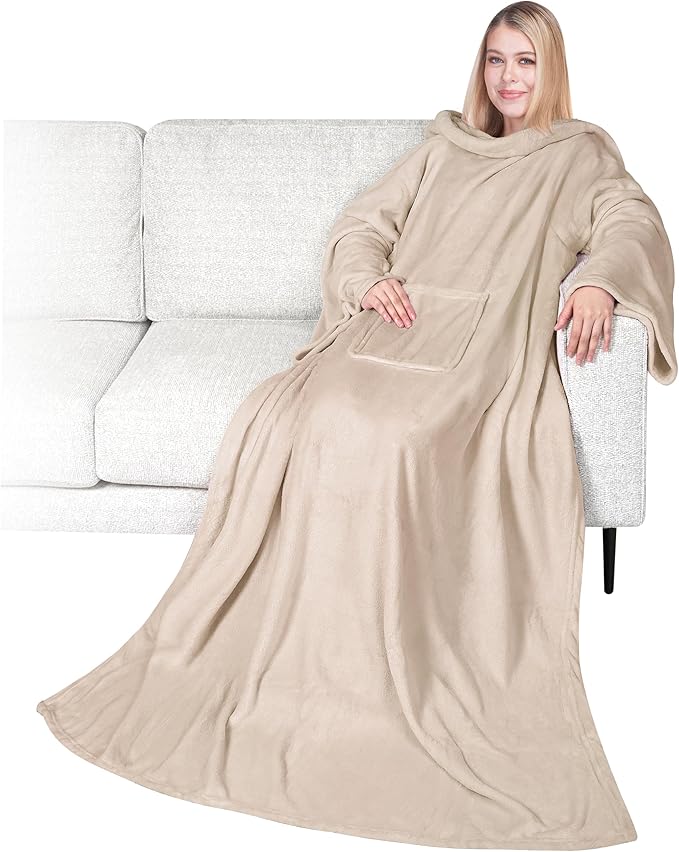 PAVILIA Wearable Blanket with Sleeves for Adult Women Men, Cozy Fleece Warm Wrap Throw with Arms, Gifts for Christmas, Wife