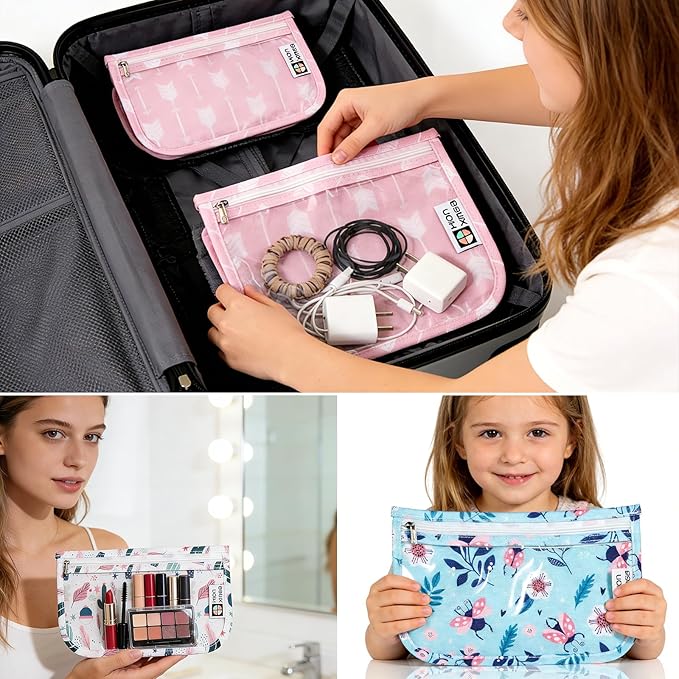 HIONXMGA TSA Approved Toiletry Bag, Set of 3 Clear Travel Toiletry Bag Quart Size Zipper Travel Pouch, Waterproof Makeup Cosmetic Bag for Women Men Kids Toiletries Carry on, Arrow B