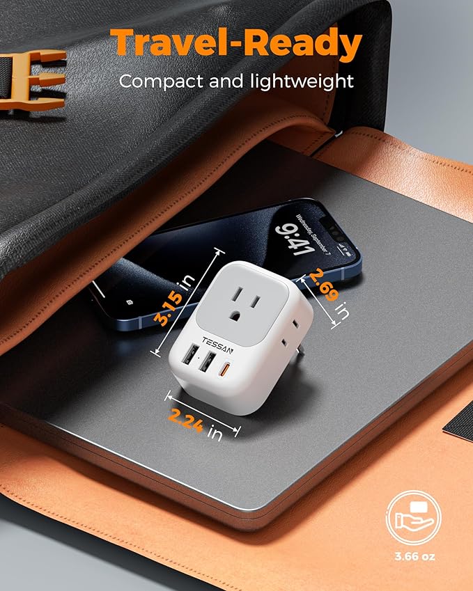 TESSAN Italy Travel Plug Adapter, Type L Adapter for Travel with 4 Outlets 3 USB Ports (1 USB-C), Power Adaptor for US to Italy Chile Rome Uruguay Milan Libya