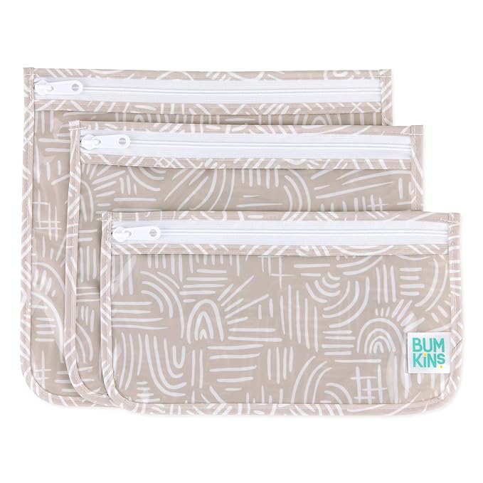 Bumkins Travel Bag, Toiletry, Baby, TSA Approved Pouch, Zip Bag, Quart Size Airline Compliant, Clear-Sided, Diaper Bag Organization, Makeup, Accessories, Set of 3 Sizes, Desert Boho