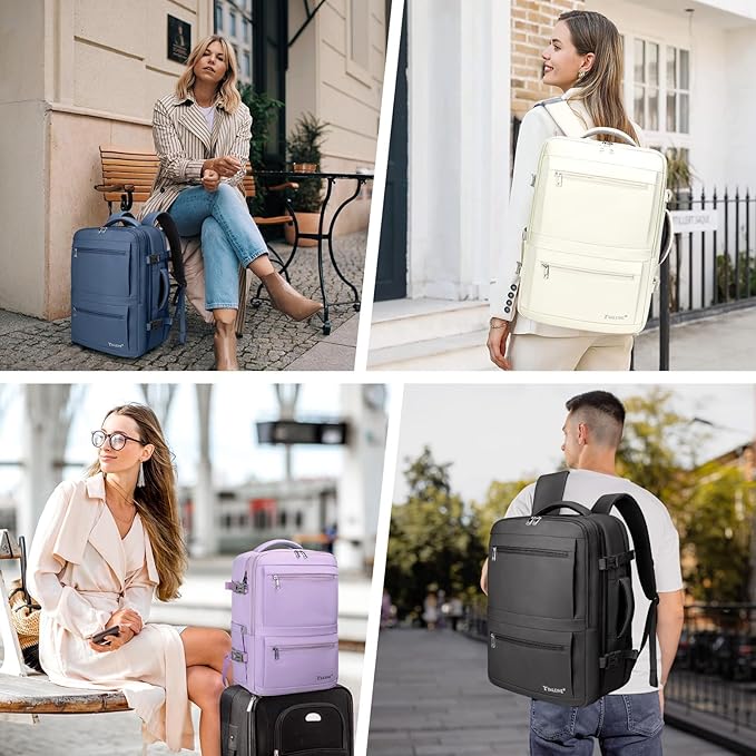 BALEINE Travel Backpack for Women Men, Large Sturdy Carry On Laptop Backpack Gifts for Business, Casual, Weekender, Hiking (Large, Beige)