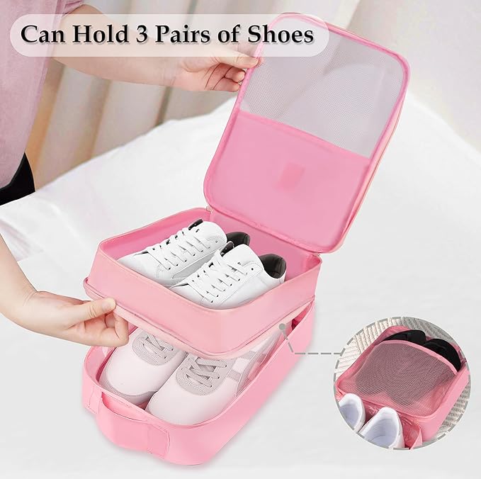 Travel Shoe Bags 2 Pcs of Shoe Organizers Set for Suitcase Hold 3 Pair of Shoes Waterproof Shoe Packing Cubes for Travel and Daily Use Storage Pouch with Handle (Blue+Pink)
