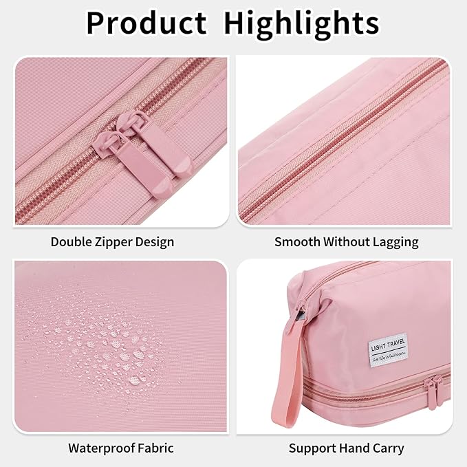 Hanging Travel Toiletry Bag for Women, Makeup Bag, Compact, sturdy, Lightweight, Waterproof, Simple and Practical, Functions As Both Cosmetic Organizer And Toiletry Bag (Woman, Pink)
