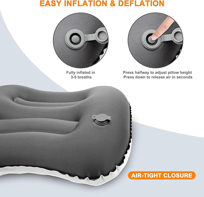 Camping Pillow with Soft Cover, Lightweight Inflatable Pillow for Neck Lumbar Support,Upgrade Backpacking Pillow,Washable Travel Air Pillows for Hiking, Backpacking, Airplane, Beach, White