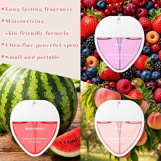 3 Pcs Power Mist Hydrating Hand Sanitizer Spray Bulk Travel Size Hand Sanitizer Pocket 1 Fl. oz Heart Shaped Spray Bottle for Daily Use Nurse Coworker Office Valentine's Day Teacher Gifts