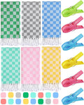 6 Packs Turkish Beach Towel Blanket Set Pool Bath Towels Bulk Multipack Travel Sand Free Quick Dry Extra Large Oversized Cute Big Cotton Soft Lightweight Compact Checkered Proof Cloud Men Women Adult