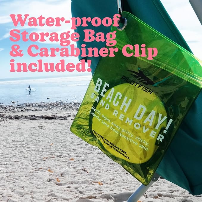 Pilotfish Beach Essentials Sand Remover Bag, Gentle Skin-Friendly Formula with 7 Natural Ingredients + Coconut Oil, Talc-Free Sand Removal Beach Accessories, Must Haves, Gifts for Women (2-Pack)