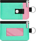 Minimalist RFID Blocking Small Wallet with ID Window,WaterResistant Zip Id Case Wallet with Lanyard Keychain for Cards,Cash,Travel,Women,Men (Mint Green/Pink)