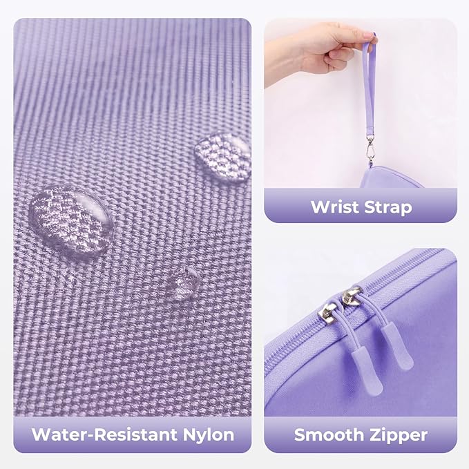 FYY Travel Cable Organizer - 8 Compartments Lightweight Water Resistant Tech Pouch with Wrist Strap, Portable Electronic Accessories Case for Cord Charger Storage for Travel Home Office Purple (Small)