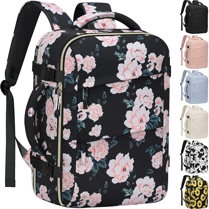 Tenot Carry on Backpack for Women TSA Approved 15.6 Inch Travel Laptop Backpack for Women Travel Essentials Foldable Womens Travel Backpack Suitcase Pink Floral
