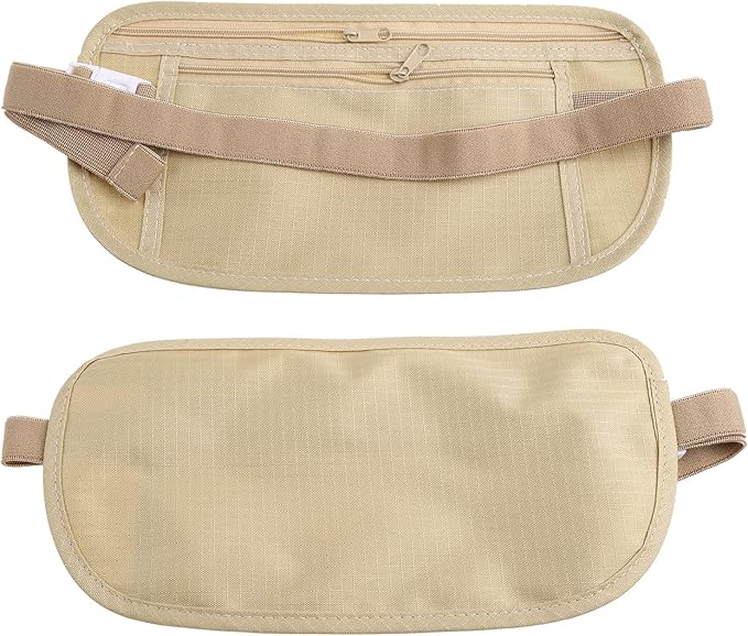 Upgraded Money Belt for Travelling Security Money Pouch for Cash Cards Keys & Passport Quality ronMade Khaki, approx 13x26cm/5x10in