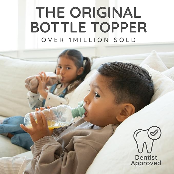Kiddikap Original Water Bottle Topper for Toddlers – 100% Silicone Sippy Top Spout with Protective Cap makes the Bottle Top a Spill Proof Lid for Kids and Adults - 2 Pack - Pastel