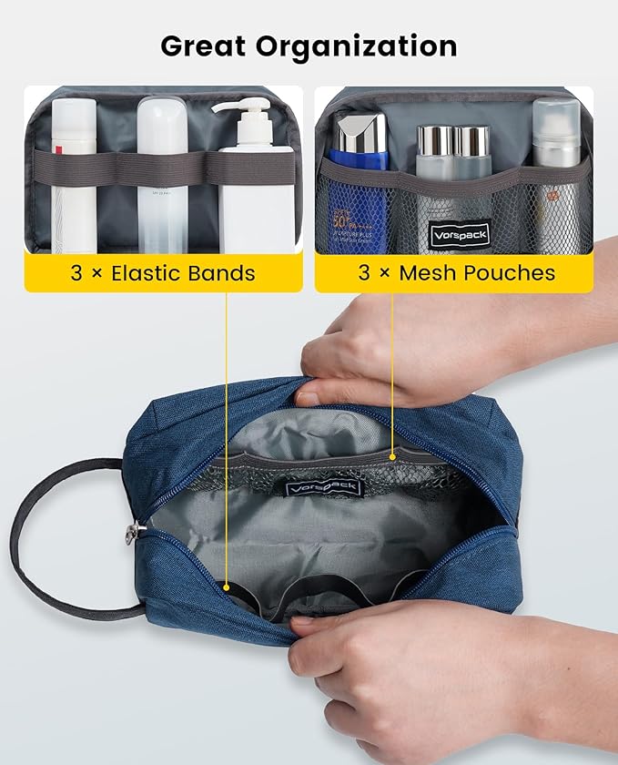 Vorspack Travel Toiletry Bag - Water Resistant Toiletry Bag for Men Small Travel Bag for Toiletries, Accessories - Navy Blue