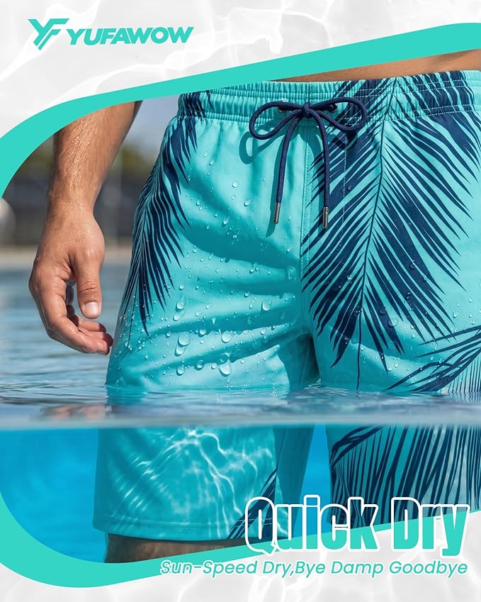 Men Swim Trunks 9 Inch with Mesh Lining Breathable Quick Dry Drawstring Pockets for Summer Beach Pool Board