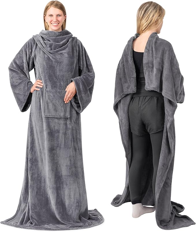 PAVILIA Wearable Blanket with Sleeves for Adult Women Men, Cozy Fleece Warm Wrap Throw with Arms, Gifts for Christmas, Wife