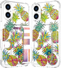 Compatible with iPhone 17 Case Card Holder for Women Cute Design,Wallet Phone Cases Transparent Cool Kawaii Protective (Clear Pineapple Fruit Tropical)