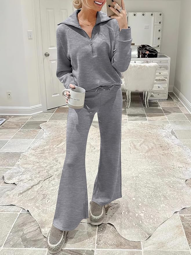 ANRABESS Women 2 Piece Outfits 2025 Fall Fashion Airport Wide Leg Pants Lounge Set Leisure Travel Vacation Clothes Sweatsuits