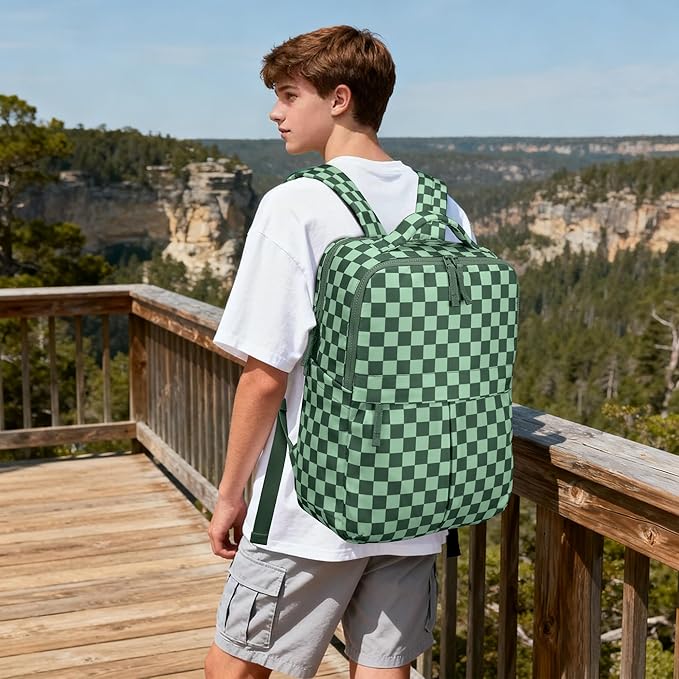 Checkered Backpack for Women Fashion Backpacks with Laptop and Multi Compartment for Travel and Work Bean Green Check