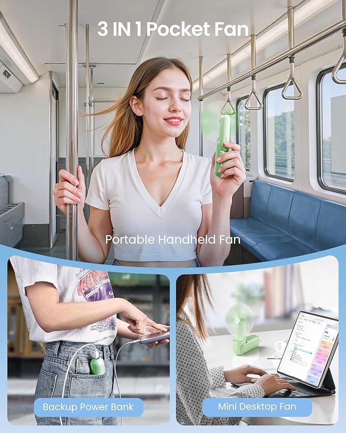 Gaiatop Portable Handheld Fan, 3 in 1 Mini Fan Handheld [17h Max Cooling], Foldable Personal Fans Pocket Design, USB Travel Fans Portable, Lash Trip Summer Essential Cute Gifts for Women Girl, Green