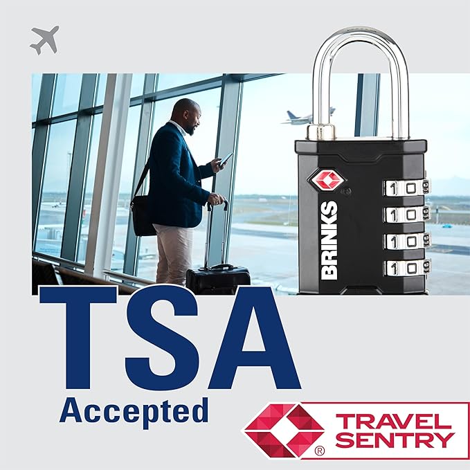 BRINKS TSA Approved Gun Case Lock, Luggage Travel Lock – 4 Dial Resettable Combination Padlock for Equipment Cases, Camera Bags, and More