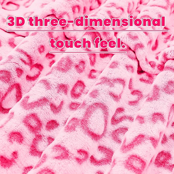 King Size Fleece Blanket for Bed, Oversized Soft Plush Full Size Pink Throw Blanket for Bedroom, Lightweight Cute Pink Cheetah Home Decor, All-Season Cozy Gifts for Adults Couples 90"x108"