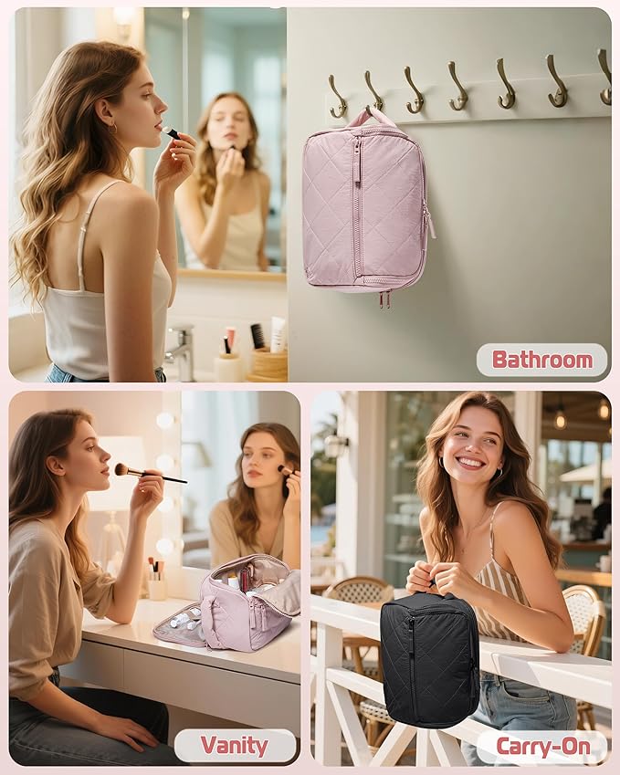 Marscamd Travel Toiletry Bag for Women, Water Resistant Makeup Organizer with Wide-Open Design for Toiletries and Cosmetics, Pink (Bag Only)