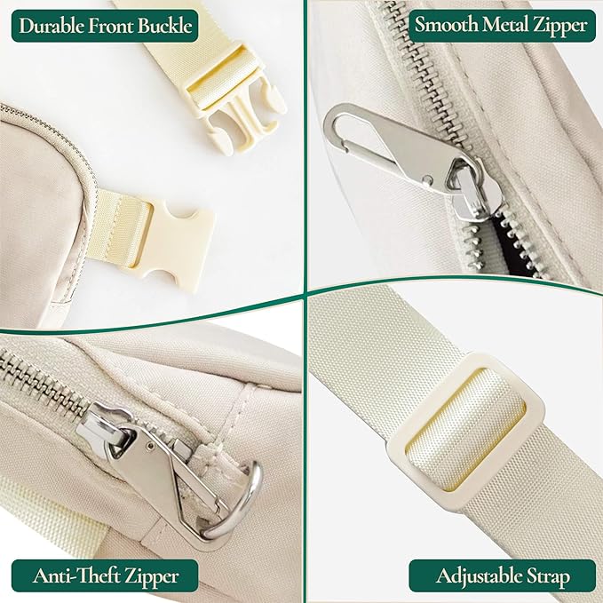 Anti-Theft Fanny Pack for Women & Men, Lightweight Secure Crossbody Waist Bag with Anti-Slip Adjustable Strap for Travel, Hiking, Running, Water-Resistant Belt Bag, Everyday Essentials Organizer Beige