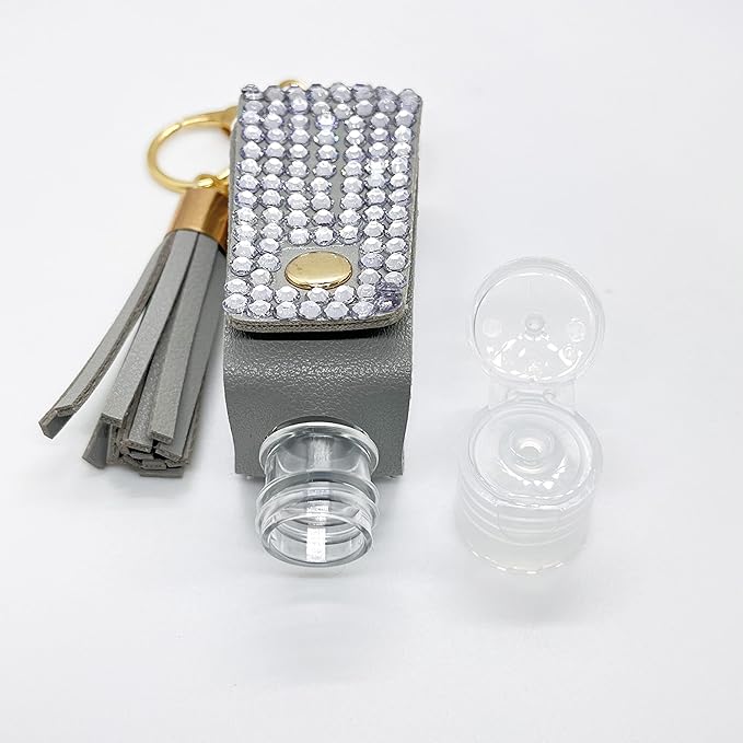 2 Pcs 1oz Bling Travel Bottle Case with Keychain, Travel Bottles for Alcohol, Hand Soap, Refillable Containers Portable
