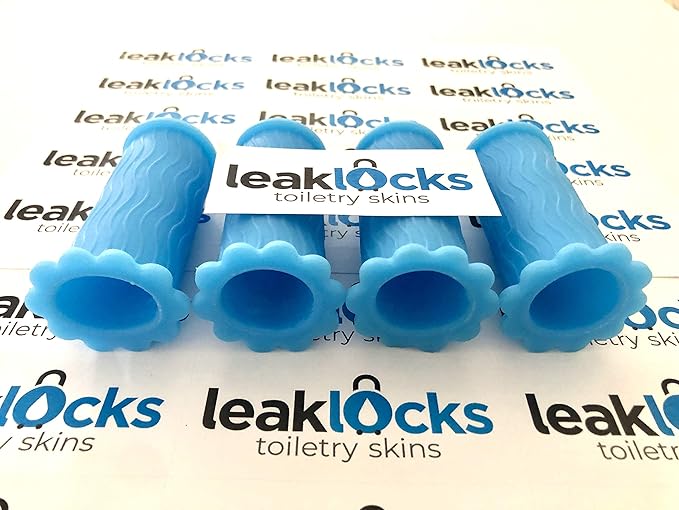 LeakLocks® Toiletry Skins™ Elastic Sleeve for Leak Proofing Travel Container in Luggage. For Standard and Travel Sized Toiletries. Reusable Accessory for Travel Bag Suitcase and Carry-on Luggage