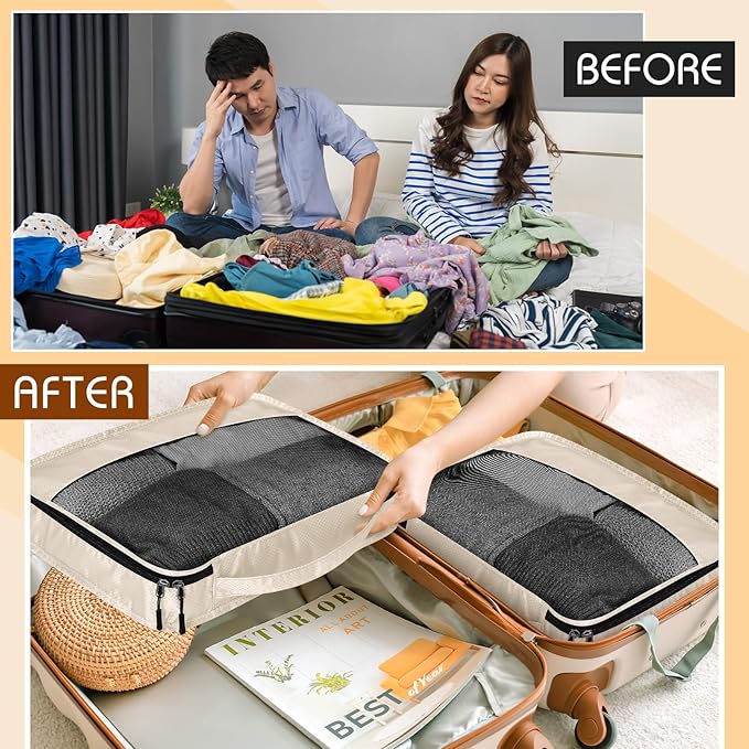 5 Pcs Packing Cubes for Suitcase Large Travel Cubes Carry on Luggage Organizer Bags for Clothes Accessories(L,Khaki)