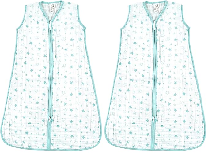Luvable Friends Unisex Baby Sleeveless Muslin Cotton Sleeping Bag, Sack, Blanket, Stars Muslin, 0-6 Months (Pack of 2)