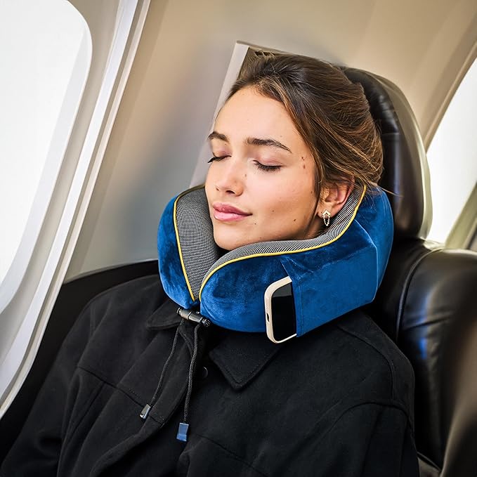 ComfyCozy Luxury Travel Pillow and Silky Plush Eye Mask - Sleeping Traveling Airplane Essentials - Memory Foam Neck Support Pillows for Plane Car Flying - International Flight Must Haves Essentials