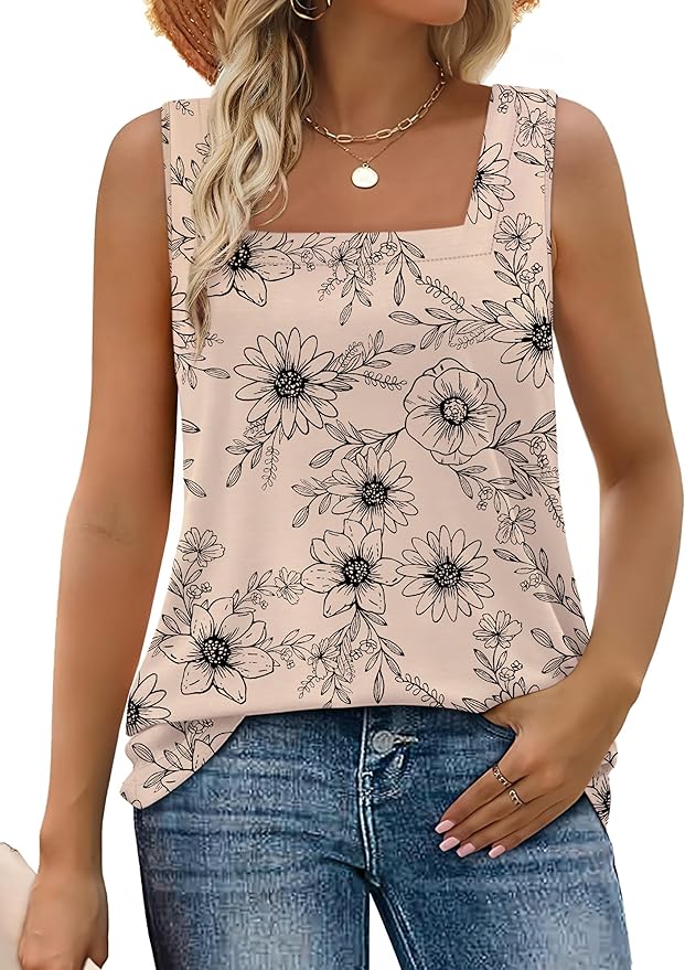 WIHOLL Women's Square Neck Tank Top