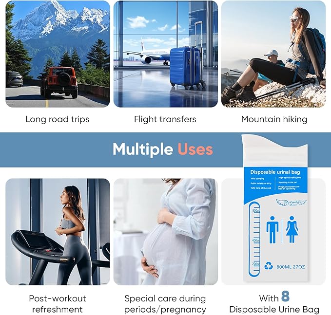 POCALAND Portable Travel Bidet & 8 PCS Disposable Urine Bag for Travel for Women/Men, for Camping, Traffic Jams