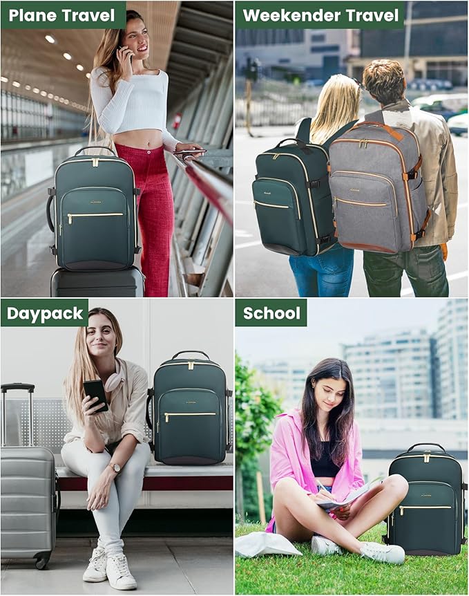 LOVEVOOK Travel Backpack for Women & Men 40L,Airline Approved Carry On Backpack Travel Essentials,TSA Carry on Luggage,Waterproof Personal Item Travel Bag,Suitcase with 3 Packing Cube,Dark green-Black
