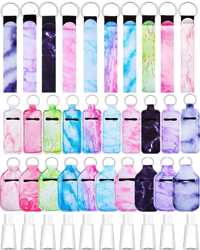 Geiserailie 40 Pcs Hand Sanitizer Keychain Holder Set Travel Bottle Holder Lipstick Case Wristlet Keychain for Women(Boho)