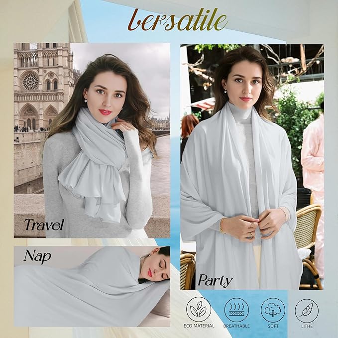 VENVSBEE Shawl Wraps for Women - Soft Silky Lightweight Travel Scarf and Airplane Essentials Accessory