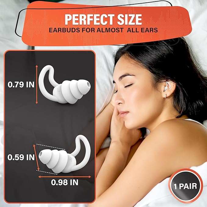Reusable Ear Plugs for Sleeping - Noise Canceling Silicone Earplugs for Sleep, Reduce 40 dB, White Earplugs for Musicians Hearing Protection, Durable and Comfy, Good for Flying, Focus and Quiet Time