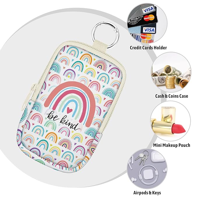 Be Kind Rainbow Hand Sanitizer Spray Case, Hand Sanitizer Holder Zippered Pouch, Cute Fashion Accessory with Snap Hook for Glow Mist and Power Mist 1FL OZ