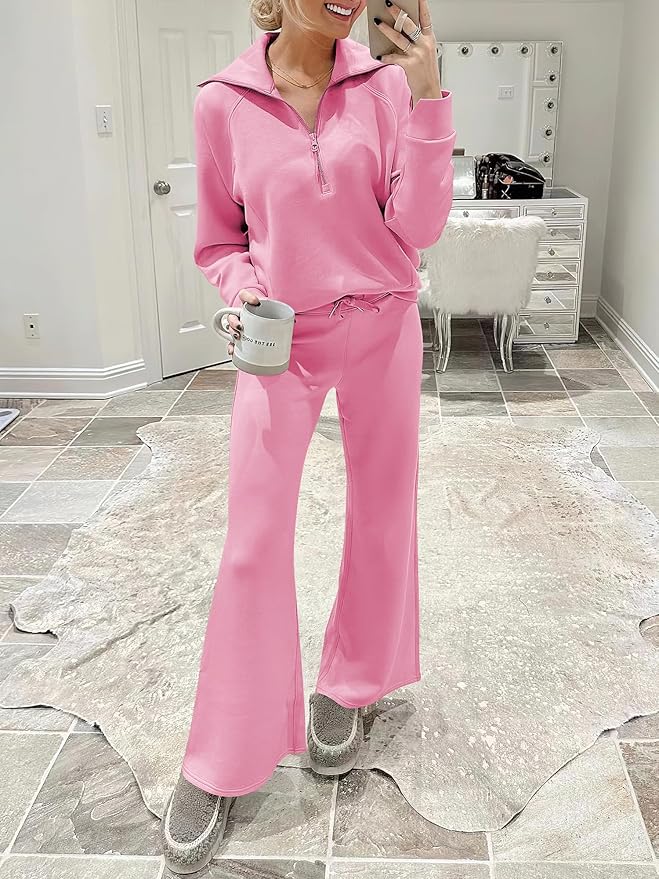 ANRABESS Women 2 Piece Outfits 2025 Fall Fashion Airport Wide Leg Pants Lounge Set Leisure Travel Vacation Clothes Sweatsuits