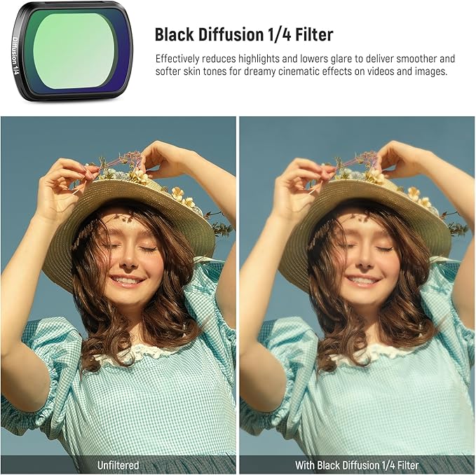 NEEWER Magnetic Effect Filter Set Compatible with DJI OSMO Pocket 4 Pocket 3 Creator Combo Accessories, 4 Pack 8X Star/Blue Streak Anamorphic/Light Pollution Reduction/Black Diffusion 1/4 Filters