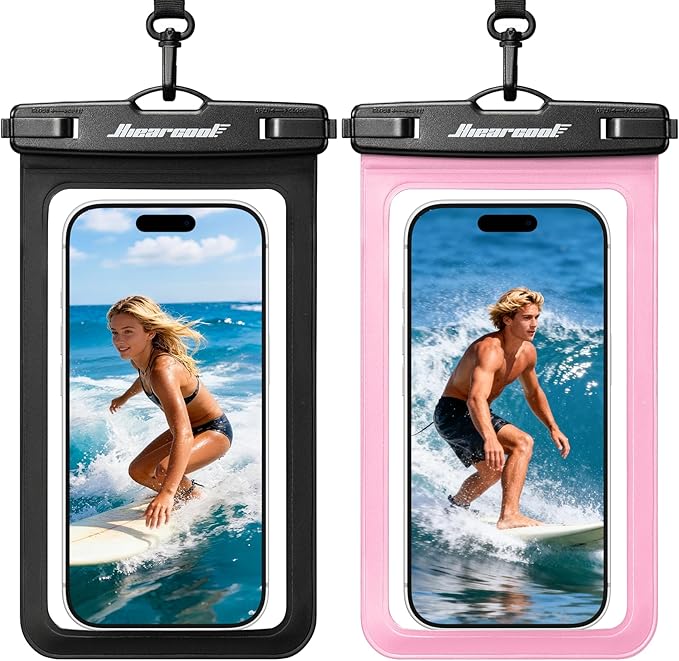 Hiearcool Universal Waterproof Case, Waterproof Phone Pouch Compatible for iPhone 17 16 15 14 13 Pro Max XS Plus Samsung Galaxy S22 Cellphone Up to 8.9", IPX8 Cellphone Beach Bag for Travel - 2 Pack
