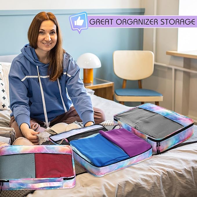 5 Pcs Packing Cubes for Suitcase Large Travel Cubes Carry on Luggage Organizer Bags for Clothes Accessories(M,Watercolor)