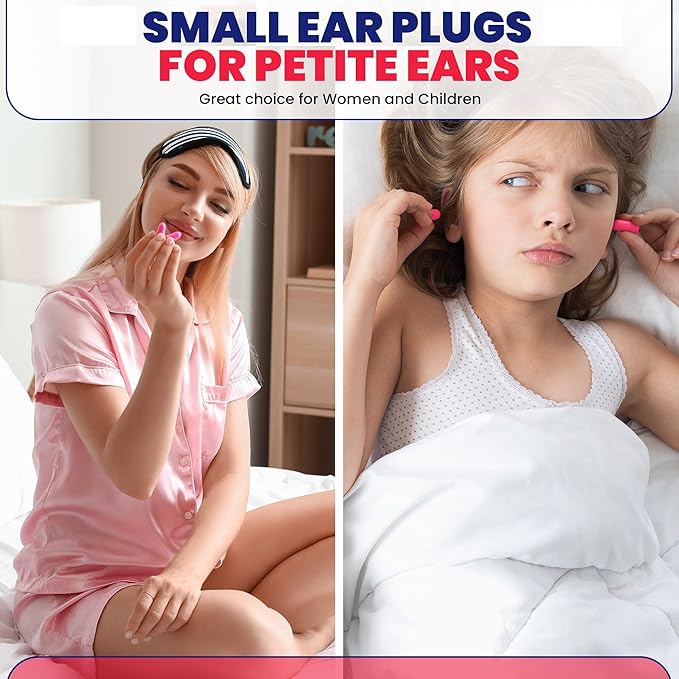 50 Pair Foam Earplugs – Small 32dB for Small Ear Canals - Disposable Noise Cancelling Ear Plugs for Noise Reduction Sleeping Youth Adult Women Hearing Protection Rose