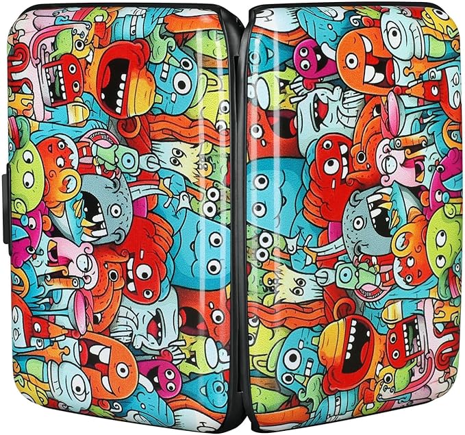 ELFISH RFID Blocking Credit Cards Holder Aluminum Wallet Metal ID Case for Men Women(Monsters)
