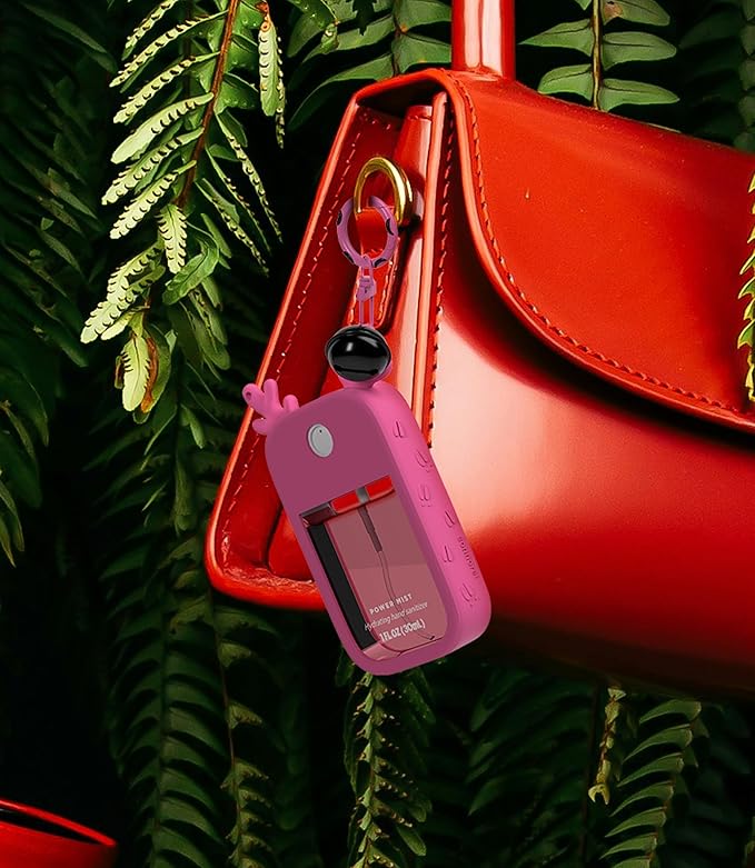 Sonnorel 1 Pack Elk Silicone Case Compatible with Touchland Hand Sanitizer Spray (Fit for 1 FL OZ/30 mL Ver), Portable keychain, Small Bell, Cute Deer Antlers (Rose Pink)