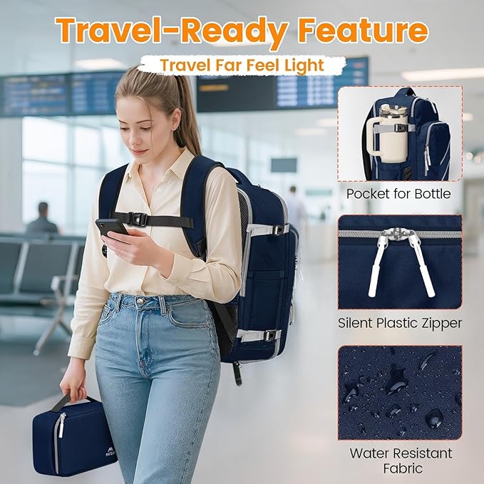 MATEIN Spirit Airlines Personal Item Bag 18x14x8 for Men & Women, 17 inch Travel Laptop Backpack with Shoe Compartment Detachable, Under Seat Carry on Bag for Flight Essentials with Tech Organizer