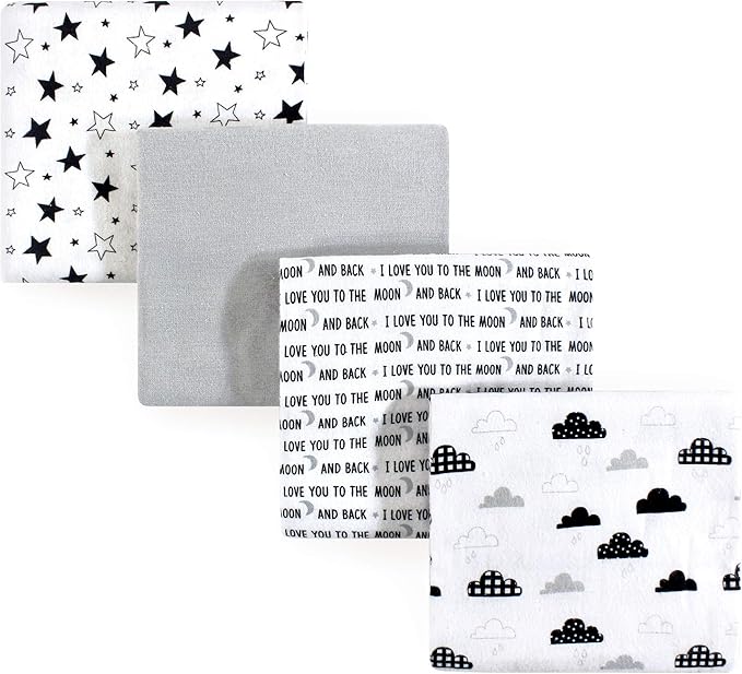 Hudson Baby Unisex Baby Cotton Flannel Receiving Blankets, Moon And Back, One Size
