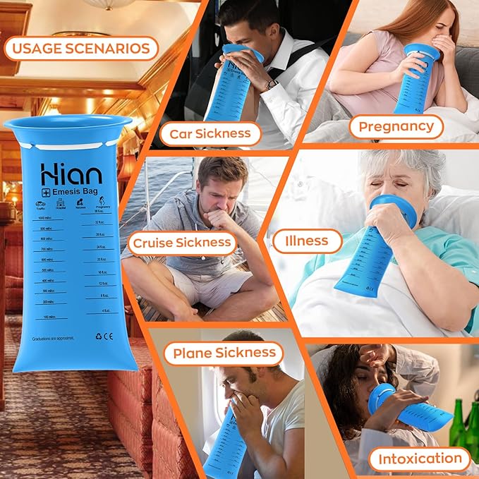 Hion Vomit Bags Disposable – 26 Pack 1000ml Emesis Bags – Leak Resistant, Medical Grade, Portable – Perfect for Motion, Car & Aircraft Sickness, Pregnant Women